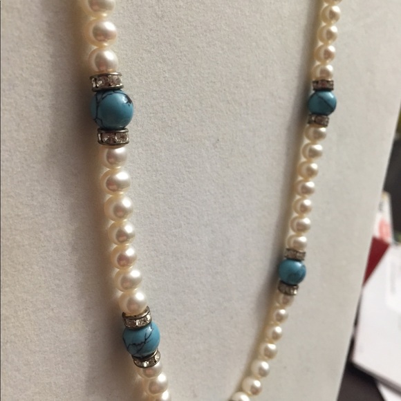 925 Sterling Silver Pearl & Turquoise earrings, bracelet, necklace - Picture 4 of 7